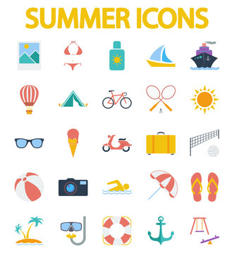 Summer icons set. Flat related icon set for web and mobile applications. It can be used as - logo, pictogram, icon, infographic element