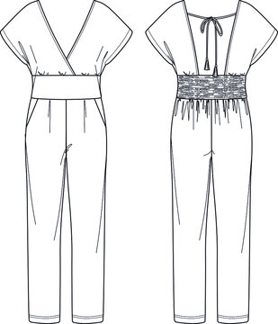 jumpsuit fashion design front and back view clip art preview