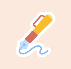 Diary sticker concept. Colorful icon with calligraphic pen. Device for beautiful writing. Design element for covers and printing on paper. Cartoon flat vector illustration isolated on pink background