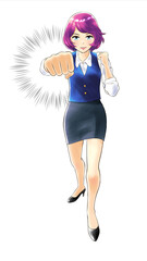 hand drawn fighting pose business woman illustration isolated on white background