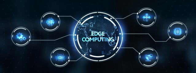 Edge computing modern IT technology on virtual screen. Business, technology, internet and networking concept. 3d illustration,