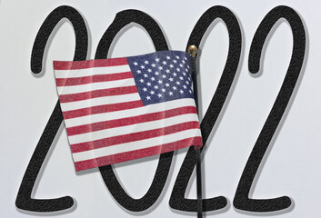 American flag with the year 2022 in the background