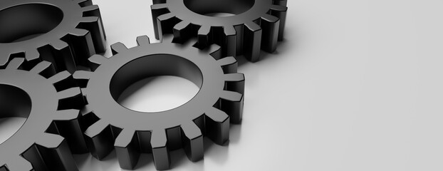 Engine gear wheel, industrial background. Black cogwheel on white background. 3d illustration