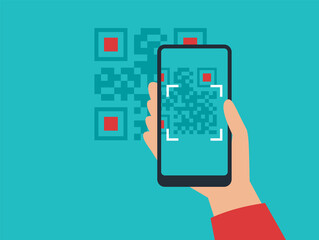 QR code scanning - hand points the camera