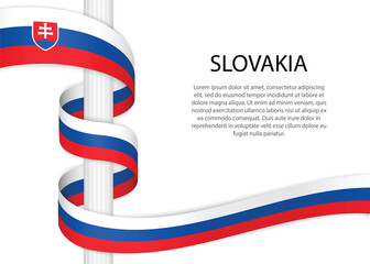 Waving ribbon on pole with flag of Slovakia. Template for independence day