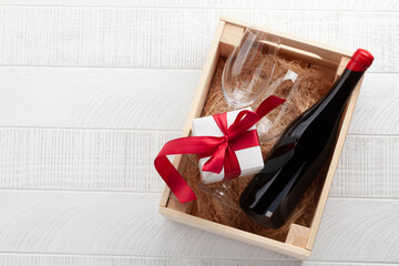 Valentines day gift and red wine