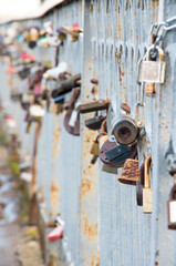 Love locks on the lovers bridge in Vilnius
