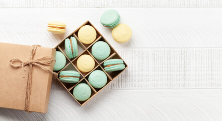 Homemade macaroons in gift box