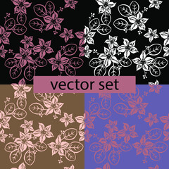 set of hand-drawn floral patterns, multicolor, vector, wrapping paper, fabric