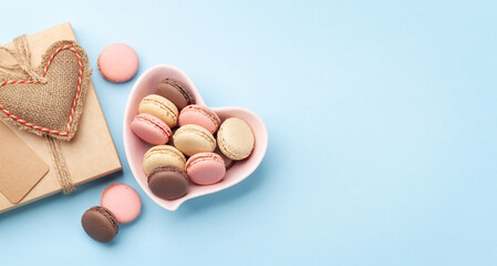 Homemade macaroons and gift box