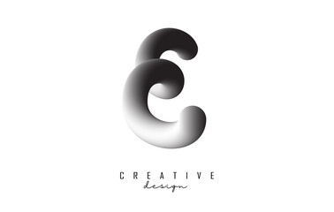 Letter E logo with grey gradient 3D effect. Creative vector illustration with twisted shape.