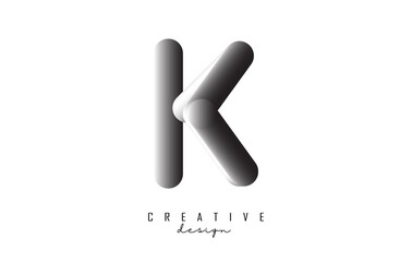 Letter K logo with grey gradient 3D effect. Creative vector illustration with twisted shape.