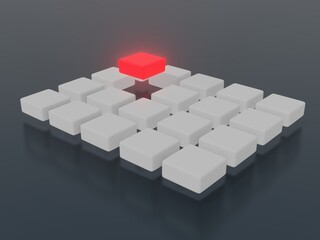Abstract Set of Blocks with a Red Glowing Block Sitting higher, 3D render