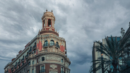 Fototapeta na wymiar The classic bank tower of the city of Valencia, Spain.