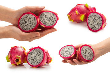Sweet tasty dragon fruit or pitaya isolated on white.