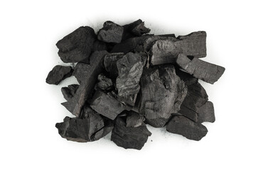 Black oak coal isolated on white background.