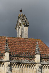 detail of the roof and a tower of the Batalha Monastery  in Batalha, Portugal