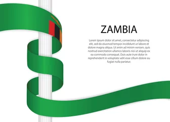 Foto op Aluminium Waving ribbon on pole with flag of Zambia. Template for independence day © magr80