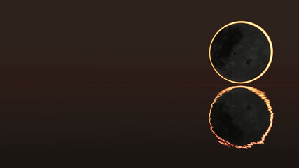 Total sun eclipse and its reflection of over a sea in an evening (3D Rendering)