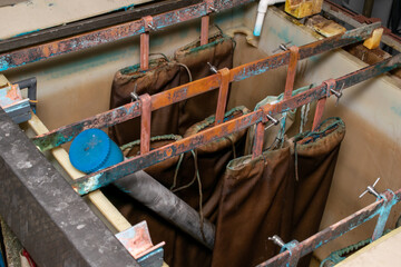 electro copper plating. a tub armed with copper anodes and a heater