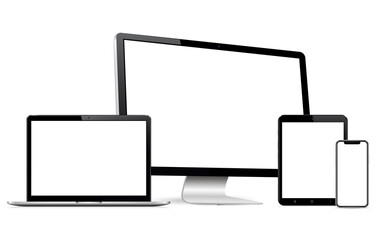 Digital device screen mockup. Phone, tablet, laptop, computer display with blank screen.