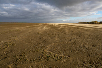 Fototapeta na wymiar sand of a beach in the Netherlands in the evening sun
