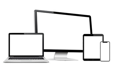 Set of blank screens with computer, laptop, tablet, phone