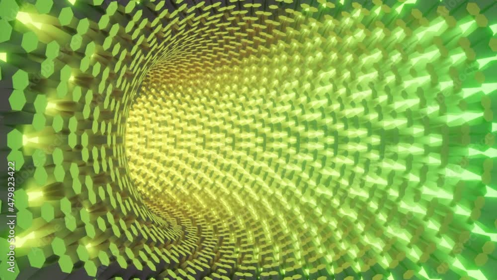 Poster fast-moving tunnel in cyberspace. design. virtual neon tunnel is fast moving. glowing tunnel moves i