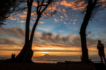 Sunrise over the ocean on the beach of Wailua, Hawaii