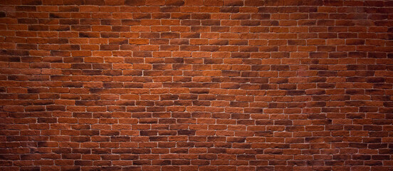 Fototapeta na wymiar Panoramic Red Brick Wall Header Background