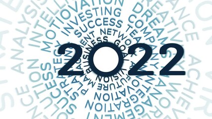 Modern business and finance vision success goals in year 2022 seamless loop rotation word cloud isolated on white background. 