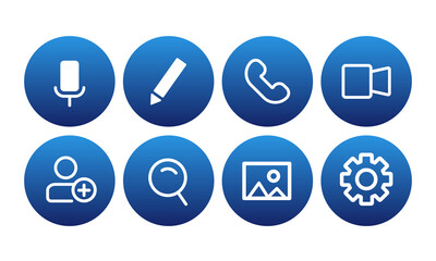 Buttons for the messenger interface. Navigation buttons ui. Vector clipart isolated on white background.
