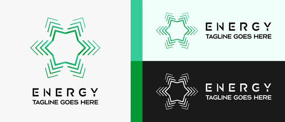 energy logo design template with wave element in line art concept. premium vector