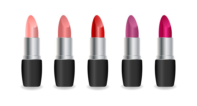 Set of color lipsticks. Red lipstick, pink lipstick, orange lipstick, wine.