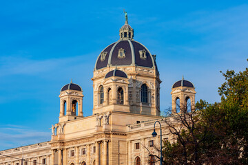 Dome of Natural History Museum (Naturhistorisches museum) on Maria Theresa square (Maria-Theresien-Platz) in Vienna, Austria