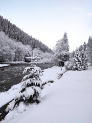 winter landscape of the carpathians with a mountain river