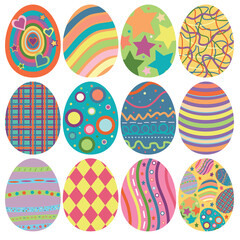 Easter egg icons bright and colorful creative set of festive eggs on white background vector illustration