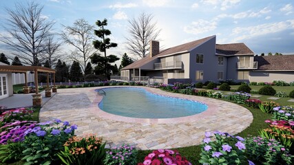 swimming pool with flowers