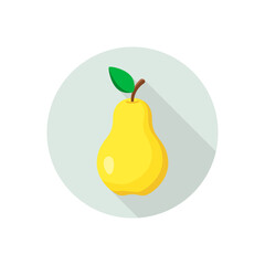 Pear icon flat vector sign isolated on circle background. Vector illustration