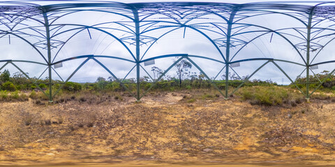 Spherical panoramic photograph of an electrical transmission tower
