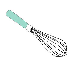 Whisk for whipping in the kitchen vector stock illustration. A beater is a broom for whipping cream. Isolated on a white background.