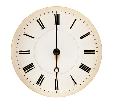 Six o'clock. Clock face with roman numerals