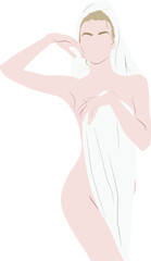 Woman wrapped in towel isolated on white background. Spa skin care girl wearing towel after beauty treatment.
