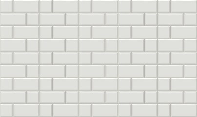 Subway tiles horizontal white background Metro brick decor seamless pattern for kitchen, bathroom or outdoor architecture vector illustration Glossy building interior design tiled material