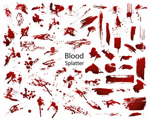 Collection of different blood splatter or paint,Halloween concept,ink splatter background isolated on white background - obrazy, fototapety, plakaty