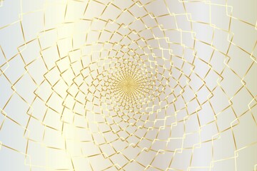 Gold knit zigzag circle abstract wireframe tunnel. The gold effect sunshine spiral line on the white gold background. Vector illustration.