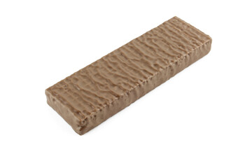 Chocolate covered sweet wafer block isolated on white background