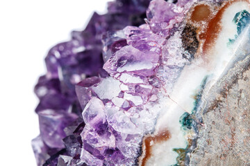 Amethyst Crystal Druse  macro mineral on white background