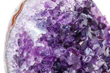 Amethyst Crystal Druse  macro mineral on white background