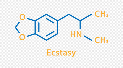 Ecstasy chemical formula. Ecstasy structural chemical formula isolated on transparent background.